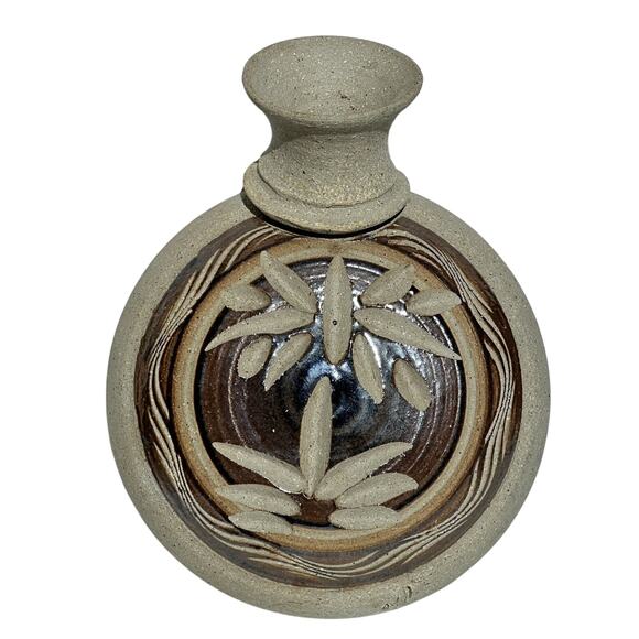 Handmade Flat Bottom Stoneware Vase Signed Mexican‎ Southwestern Earthy Natural - Picture 4 of 13